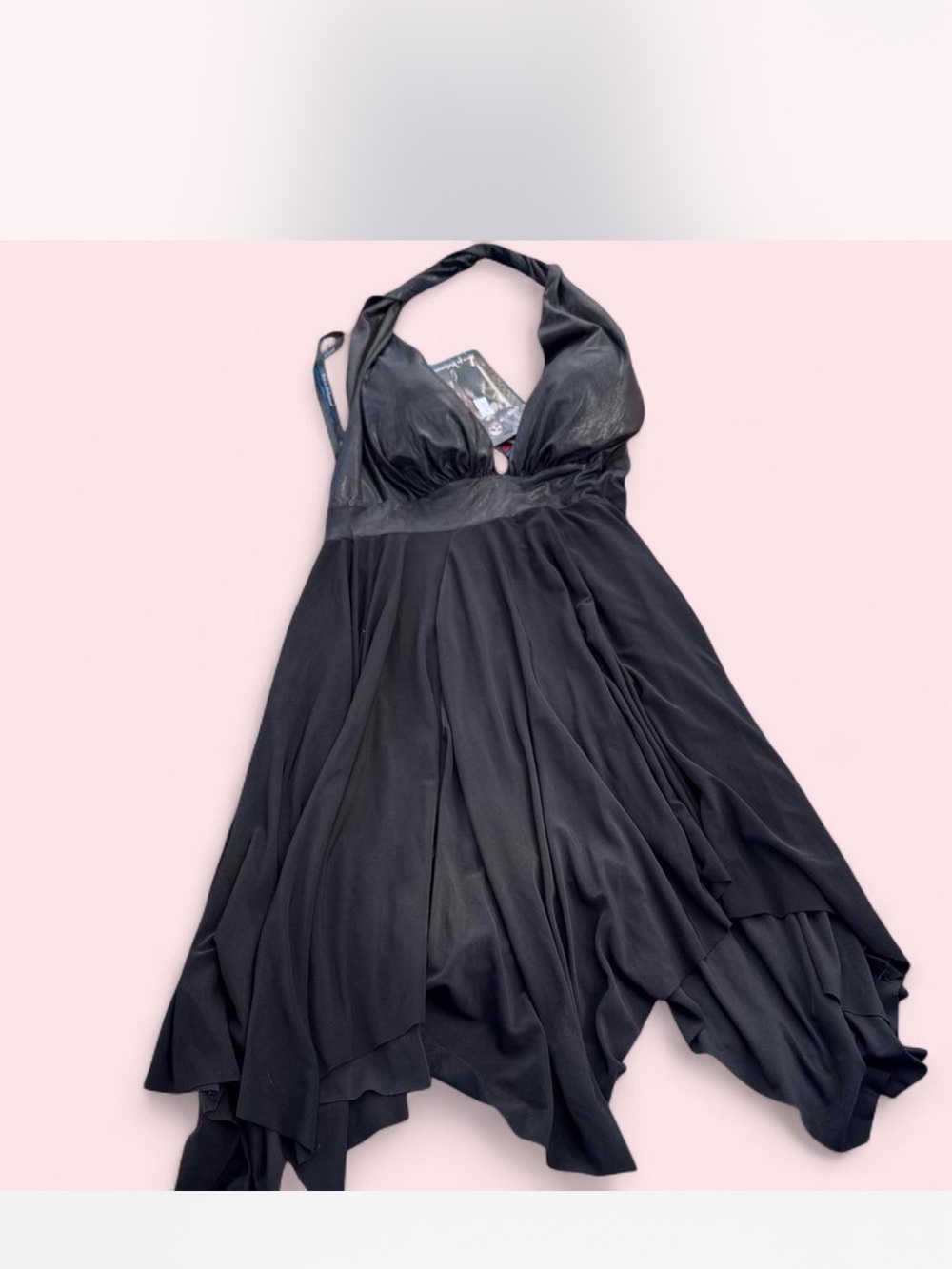 Women's Black Halter Handkerchief Hem Dress